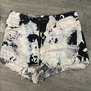 Vibrant Black and White Jean Shorts Distressed Style